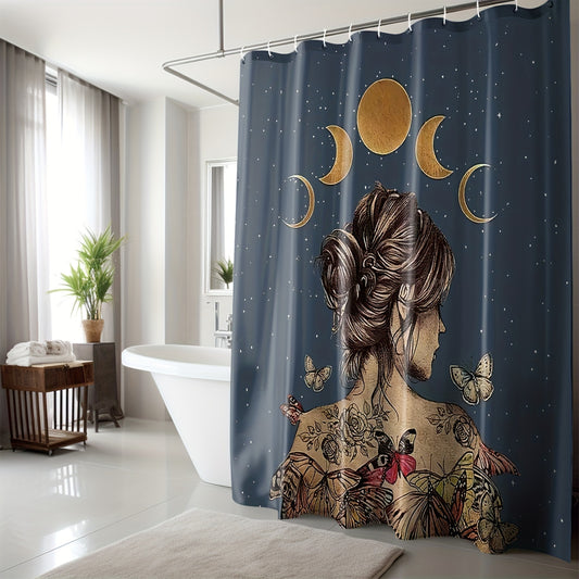 Luna and Girl Design Shower Curtain: Vintage and Stylish Window and Bedroom Decoration with Hooks
