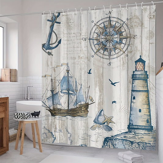 This Complete Bathroom Ensemble features a Lighthouse Waterproof Shower Curtain that's perfect for any bathroom. Its durable, polyester material is 100% waterproof and offers long-lasting service. You'll love the ultimate bathroom decor it adds to your home.
