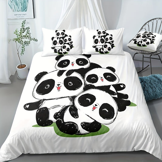 Our Panda Print Duvet Cover Set is made of the finest microfiber material for maximum comfort. This set includes 1 duvet cover and 2 pillowcases and is perfect to spruce up any bedroom or guest room. Not only does it feature a beautiful panda print, but its lightweight fabric makes it incredibly soft and cozy.