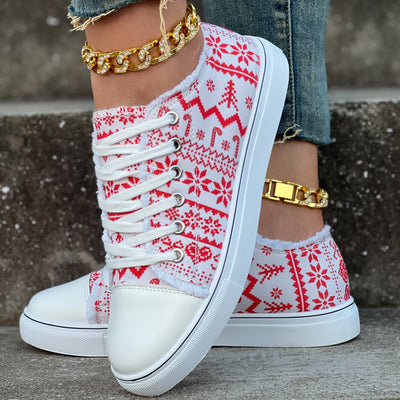 Festive Fun: Women's Christmas Pattern Canvas Shoes for Casual Style and Comfort