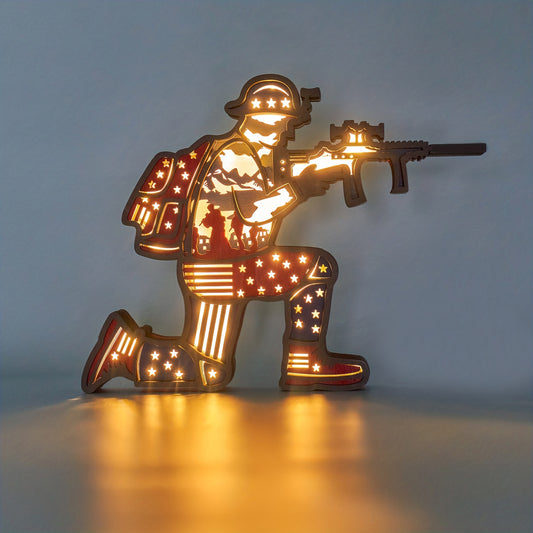 This 3D Wooden Art Carving LED Night Light is a masterful gift for anyone who wants to honor the service of veterans. The LED light is embedded in hand-carved, solid wood for a long-lasting and majestic effect. This piece of art is sure to bring a warm feeling to any living space and make a statement for many years to come.