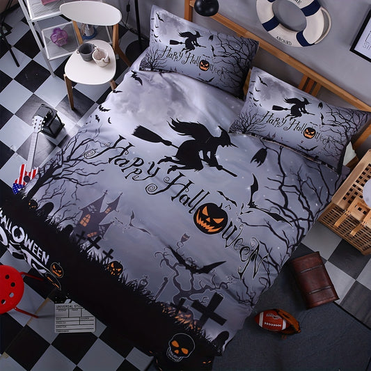 Spooky Dreams: Halloween-themed Duvet Cover Set for a Funny and Comfortable Bedroom Décor(1*Duvet Cover + 2*Pillowcases, Without Core)