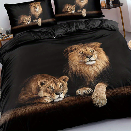 Experience the ultimate in comfort and style with our Lions Print Duvet Cover Set. Made from luxurious and soft materials, this bedding set is designed to provide a comfortable night's sleep in your bedroom or guest room. Bring the majestic beauty of lions into your home with this sophisticated duvet cover set.