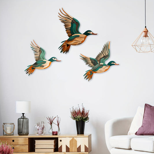 Whimsical 3D Wood Art Hanging Ornaments: Flying Duck Wall Decoration for Children's Bedroom, Living Room, and Garden