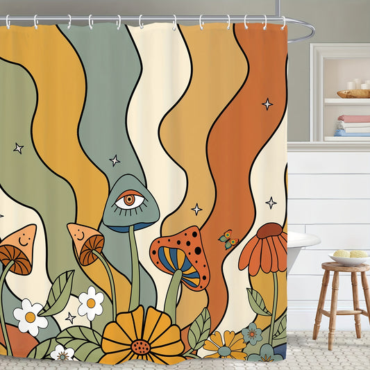 Bring a bright and vibrant touch to your bathroom with the Colorful Mushroom Dance Shower Curtain. Made of waterproof polyester, this shower curtain is sure to bring life to your bathroom decor. With convenient hooks included, bring a touch of uniqueness to your decor.