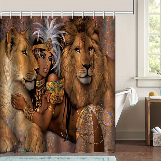 Exquisite Lion and African Woman Bathroom Shower Curtain - Add Style and Comfort to Your Bathroom