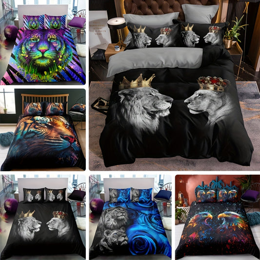 Wildlife enthusiasts can add a touch of nature to their bedrooms with this Fierce Beast Print Duvet Cover Set. Made of high quality microfiber for ultimate comfort and durability, the set includes one duvet cover and two pillowcases for a complete look. Unleash your inner animal with this eye-catching, statement-making set.