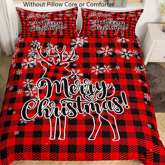 The Cozy and Festive 3-Piece Merry Christmas Duvet Cover Set is a must-have for any bedroom or guest room. Featuring charming reindeer, snowflake, and tree patterns, this set is perfect for adding a touch of holiday cheer to your home.