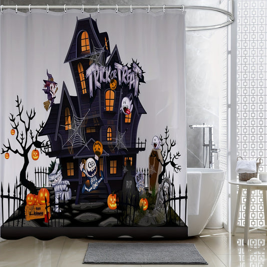 Halloween-Inspired Shower Curtain: Waterproof, Mildew-Proof Bath Decor with Hooks