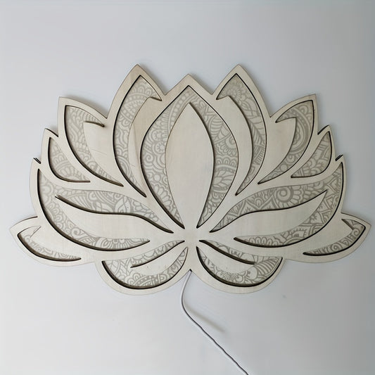 Mandala Yoga Wooden Art Room Wall Light: Illuminate Your Space with a Creative Lotus-Shaped Atmosphere Light