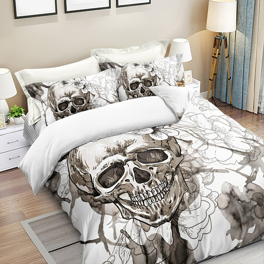 Stylish Skull Pattern Duvet Cover Set - 3 Piece Set with 1 Duvet Cover and 2 Pillowcases (No Core)