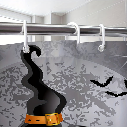 Wickedly Whimsical Witch Hat and Bat Shower Curtain: The Perfect Halloween Bathroom Decoration for Your Home