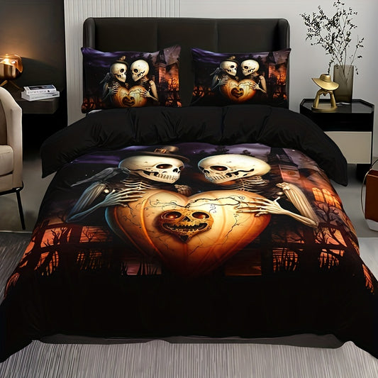 Dark Love Castle Skull Print Duvet Cover Set: Transform Your Bedroom with Gothic Fashion