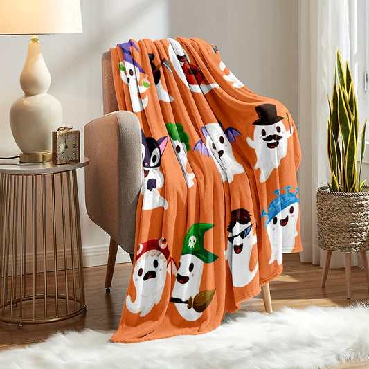 Halloween Cute Ghost Pattern Flannel Throw Blanket: Warm, Cozy, and Spooky for Couch, Bed, and More!