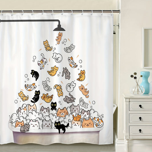 This Adorable Cat Pattern Shower Curtain is made of 100% waterproof and mildew-proof polyester fabric. Its multi-functional design makes it ideal for both creating a bathroom partition and transforming your window into a decorative feature. Measuring 72x72in, this curtain is perfect for any bathroom.