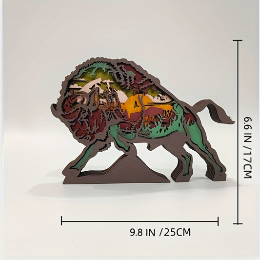 Bison Wooden Art Carving: Exquisite Home Decor and Perfect Gift for Holidays