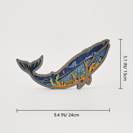 Enchanting Blue Whale: Exquisite 3D Wooden Art Carving for Captivating Home Décor, Ideal Holiday Gift and Artistic Night Light