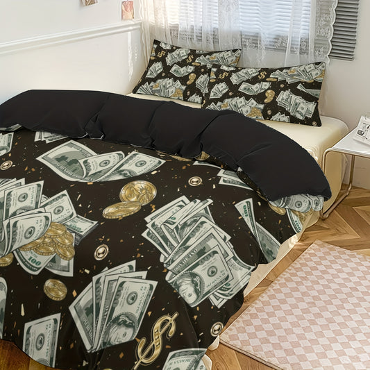 Looking for a luxurious and stylish addition to your bedroom decor? The Dollar and Golden Coin Print Duvet Cover Set is the perfect choice. Made from high-quality materials, this set offers both comfort and style with its unique design featuring dollar and golden coin prints. Transform your bedroom into a luxurious retreat with this duvet cover set.