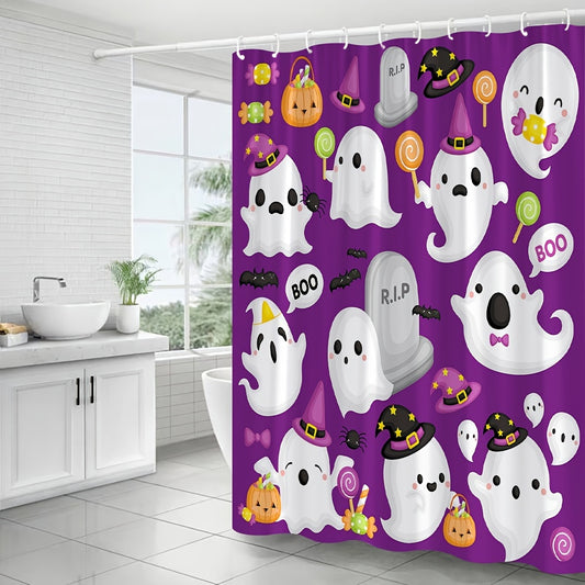 This Kids Bathroom Decoration - Halloween Shower Curtain with Hooks is the perfect way to add Halloween fun to any bathroom. Featuring cute ghost graphics, this colorful curtain has 12 hooks and is waterproof and odorless. The PVC material is durable and tear-resistant, making it ideal for long-term use.