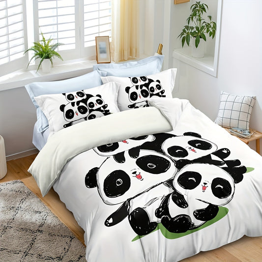 Panda Print Duvet Cover Set: Soft and Comfortable Bedding for your Bedroom or Guest Room(1*Duvet Cover + 2*Pillowcases, Without Core)