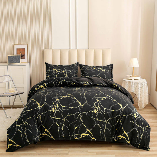 This luxurious duvet cover set is made of premium polyester fiber to provide both comfort and elegant design. The marble-patterned fabric is bronzed to match any interior decor theme. The set contains 1 duvet cover and two pillowcases, so you can complete the look.