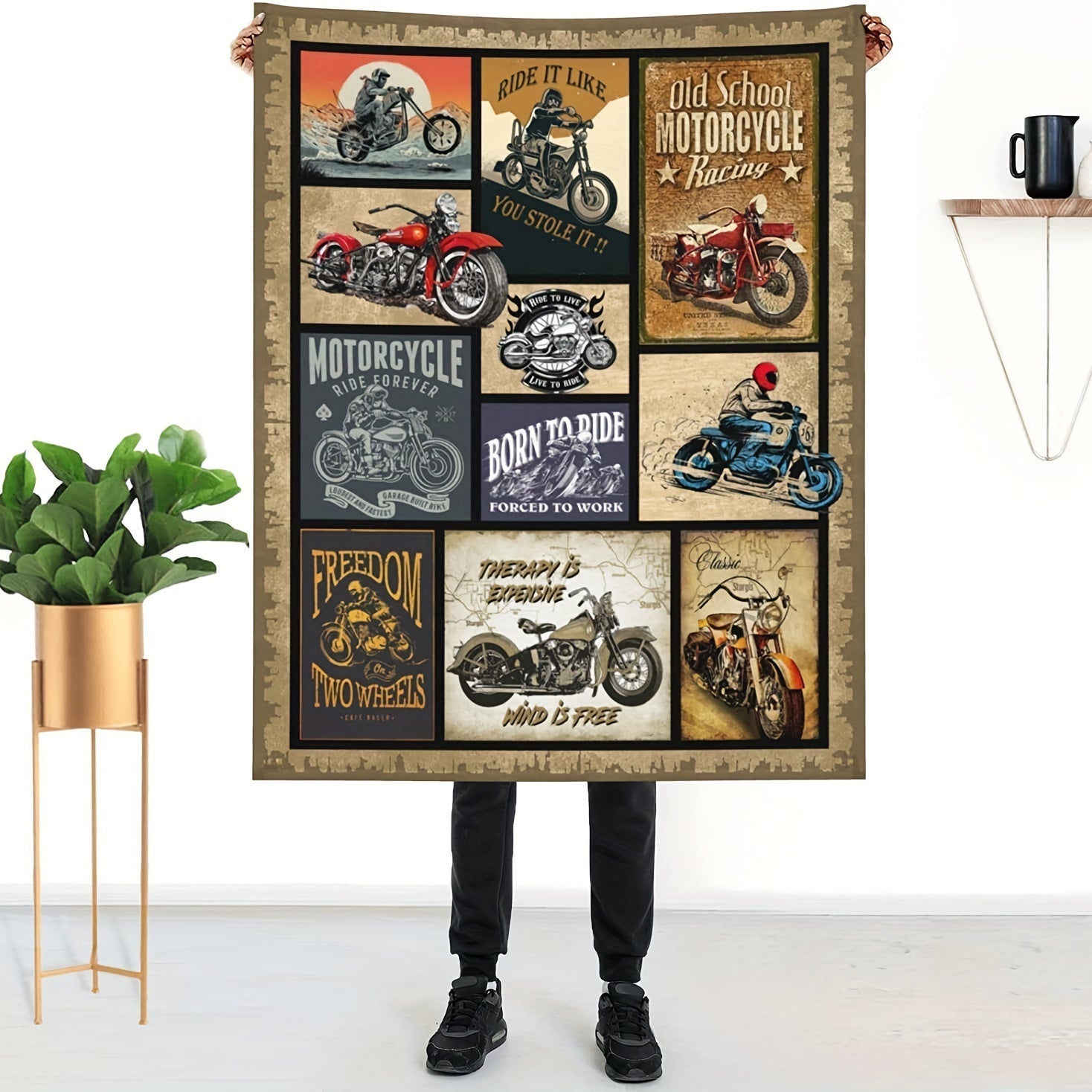 This vintage motorcycle blanket, perfect for a motorcycle lover's birthday or special occasion, boasts a unique old-fashion print, perfect for any biker fan. Soft and comfortable, this blanket is sure to become a treasured keepsake.