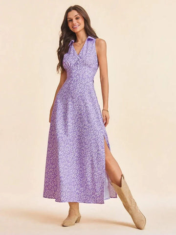 Women's Floral Print Slit Maxi Dress for Summer Vacation Boho Style