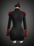Rear detail of black long-sleeve nutcracker soldier costume dress