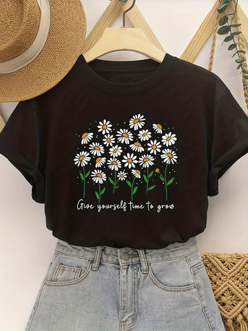 Spring Blossoms: Women's Floral Print Crew Neck T-Shirt for Summer Style (Copy)