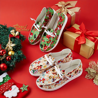 Stylish Women's Christmas Print Canvas Shoes: Casual, Lightweight, and Fashionable Sneakers