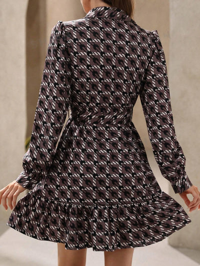 Elegant French Print Shirt Collar Dress for Women