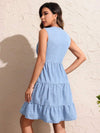 Chic Summer Sarah: Sleeveless Ruffle Hem Denim Dress for Effortless Style