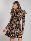 Chic Leopard Print Mock Neck Gigot Sleeve Dress - Statement Elegance