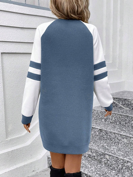 A Cozy Chic Must-Have with Contrast Raglan Sweatshirt Dress