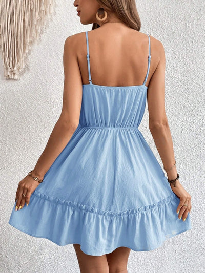 Elegant Lace Spliced Ruffle Hem Slip Dress for Women's Summer Style