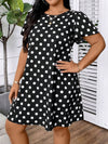 Chic & Playful Plus Size Summer Polka Dot Bubble Sleeve Dress with Bow Detail