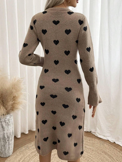 Heartfelt Charm: Frenchy Heart Pattern Sweater Dress