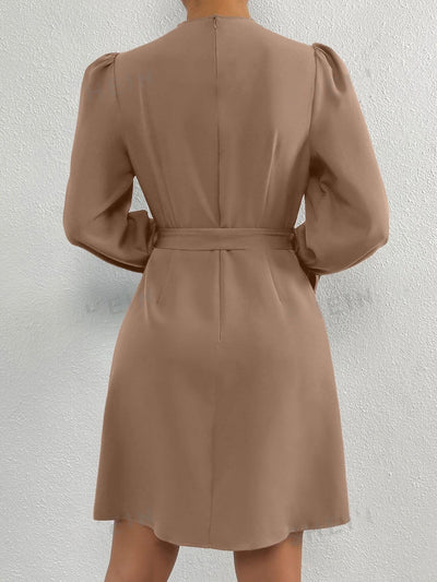 Holiday Chic: Priv Flounce Sleeve Fold Pleated Belted Dress