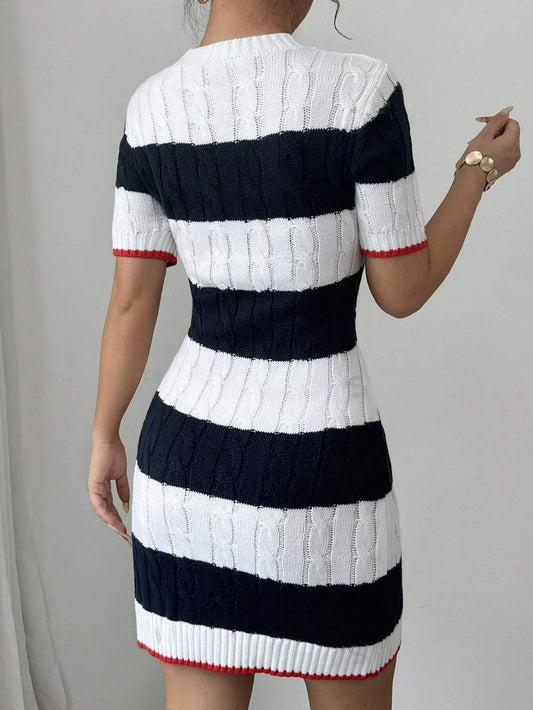 Chic and Colorful: Women's Colorblock Striped Print Midi Dress