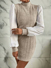 Ribbed Stand Collar Dress with Bishop Sleeves - A Sophisticated Choice