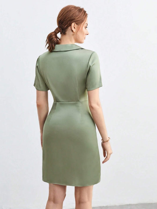 Elegant Solid Ruched Side Wrap Hem Dress for Stylish Workwear