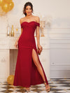 Stunning Foldover Off-Shoulder Dress with Split Thigh Detail