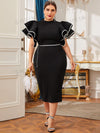 Plus Size Elegance: Layered Ruffle Trim Split Back Dress