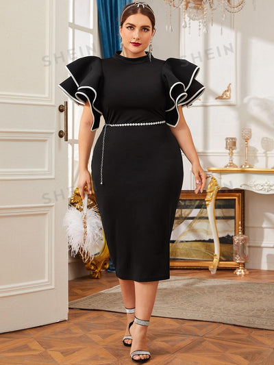 Plus Size Elegance: Layered Ruffle Trim Split Back Dress