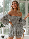 Leopard Romper with Lantern Sleeves and Layered Trim