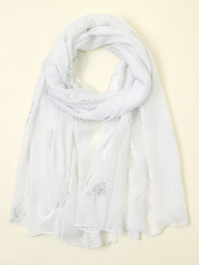 Gold Leaf Pattern Scarf with Silver Embossed Headband - Effortlessly Stylish Boho Fashion for Daily Wear