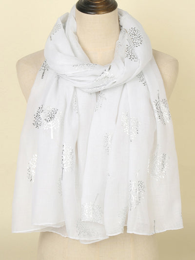 Gold Leaf Pattern Scarf with Silver Embossed Headband - Effortlessly Stylish Boho Fashion for Daily Wear