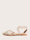 Chic Floral Embroidery Pointed-Toe Ankle Strap Flats for Effortless Elegance