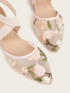 Chic Floral Embroidery Pointed-Toe Ankle Strap Flats for Effortless Elegance