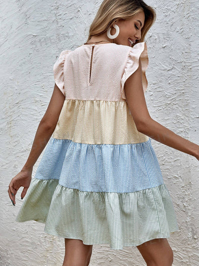 Stylish and Playful: Colorblock Striped Babydoll Dress